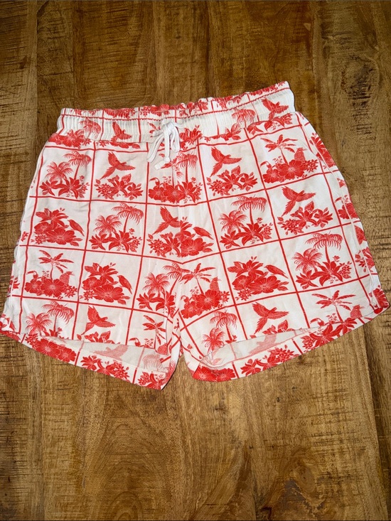 FARM Rio Pants - FARM Rio White and Red Tropical Print Athletic Shorts